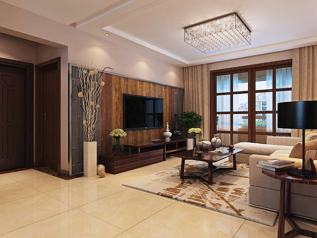 濟南報業文苑三居室新中式風格家庭裝修設計案例