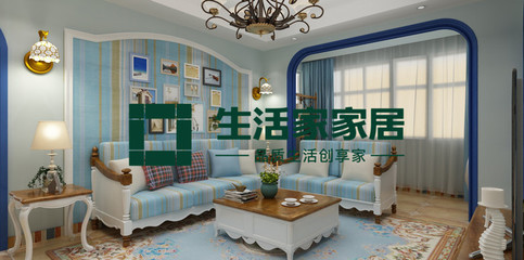 【濟南生活家家居裝飾】藍石大溪地3室2廳2衛120㎡地中海_設計作品_焦點家居_設計效果圖_家庭裝修設計